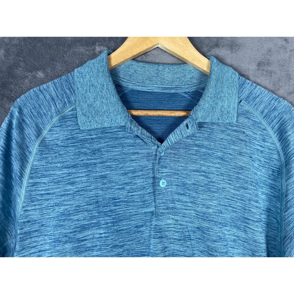 Lululemon Metal Vent Tech Polo Shirt Mens Large Blue Space Dye Short Sleeve Golf